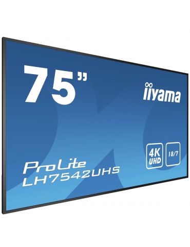 iiyama PROLITE LH7542UHS-B3 Panou informare digital de perete 189,2 cm (74.5") IPS 500 cd/m² 4K Ultra HD Negru Procesor Iiyama -