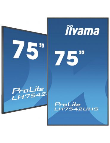 iiyama PROLITE LH7542UHS-B3 Panou informare digital de perete 189,2 cm (74.5") IPS 500 cd/m² 4K Ultra HD Negru Procesor Iiyama -