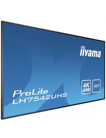 iiyama PROLITE LH7542UHS-B3 Panou informare digital de perete 189,2 cm (74.5") IPS 500 cd/m² 4K Ultra HD Negru Procesor Iiyama -