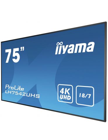 iiyama PROLITE LH7542UHS-B3 Panou informare digital de perete 189,2 cm (74.5") IPS 500 cd/m² 4K Ultra HD Negru Procesor Iiyama -