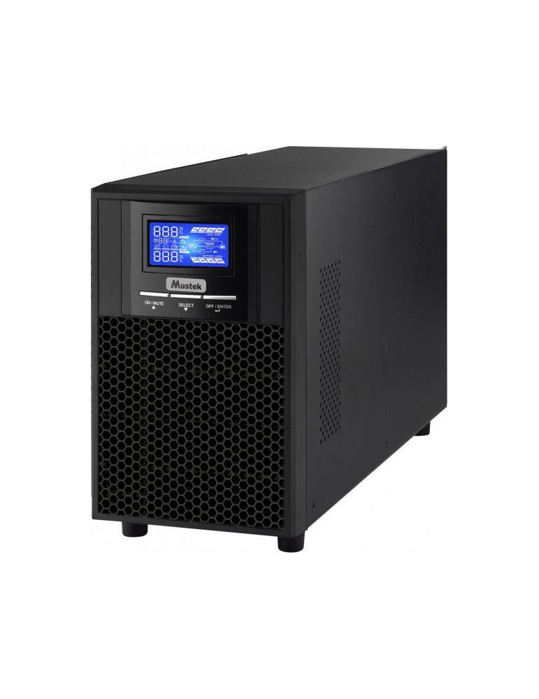Ups mustek online cu sinusoida pura tower 3000va/ 3000w avr 8+1 x socket iec display lcd 6 x baterie 12v/9ah backup 4min incarc