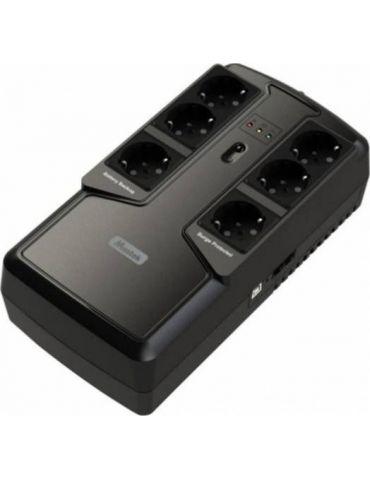 Ups mustek  offline (fara avr)   800va/ 400w 6 x socket schuko indicatie status cu led 1 baterie 12v/5ah backup: 5 min. incarcar