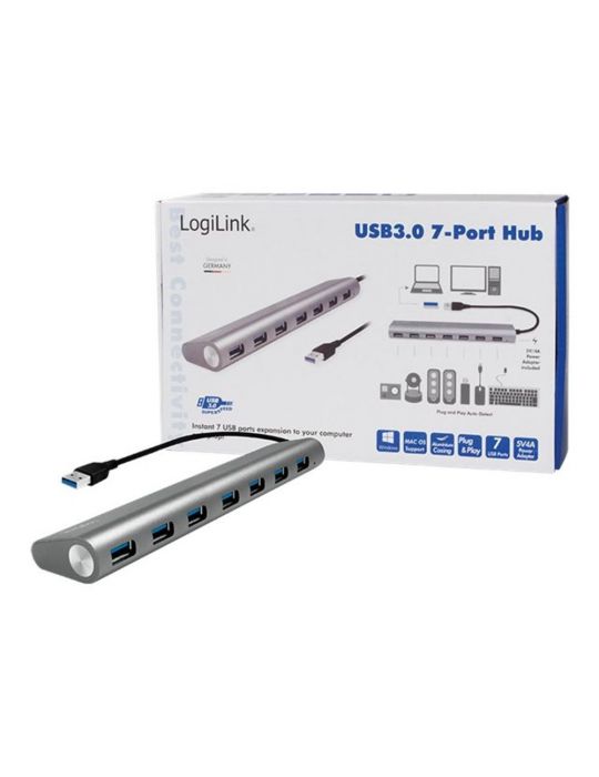 LogiLink USB 3.0 Hub 7-Port with Card Reader Aluminum - hub - 7 ports Logilink - 1