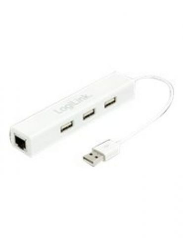 LogiLink USB 2.0 to Fast Ethernet Adapter with 3-Port USB Hub - network adapter - USB 2.0 - 10/100 Ethernet Logilink - 1 - Tik.ro