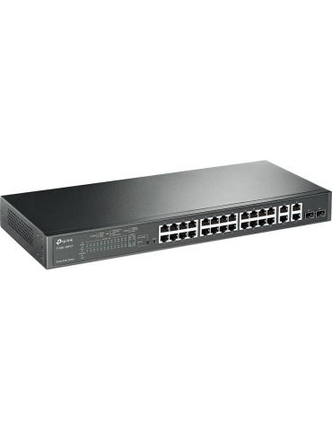 Switch poe tp-link l2 cu management 24 porturi 10/100mbps (24 poe+) +  4 porturi gigabit + 2 sloturi combo sfp ieee 802.3at/af c