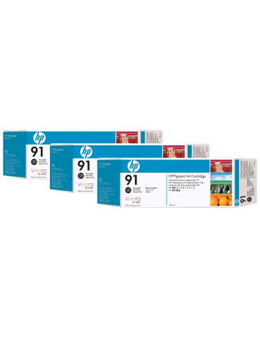 HP 91 3-pack 775-ml Photo Black DesignJet Pigment Ink Cartridges cartușe cu cerneală 1 buc. Original Negru foto