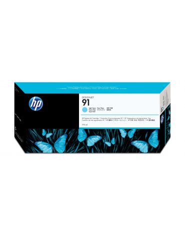 HP Cartuş de cerneală 91 DesignJet, cyan deschis, pe bază de pigment, 775 ml