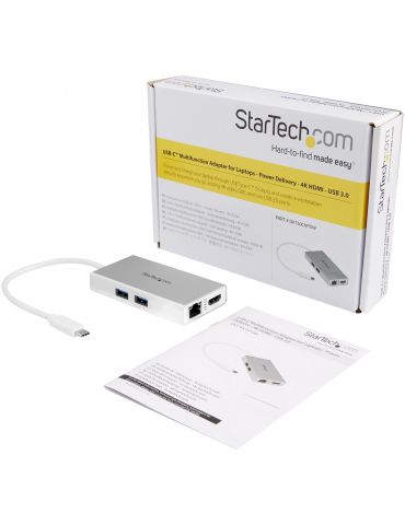 StarTech.com DKT30CHPDW stații de andocare și replicatoare de porturi pentru calculatoare portabile Prin cablu USB 3.2 Gen 1 Sta