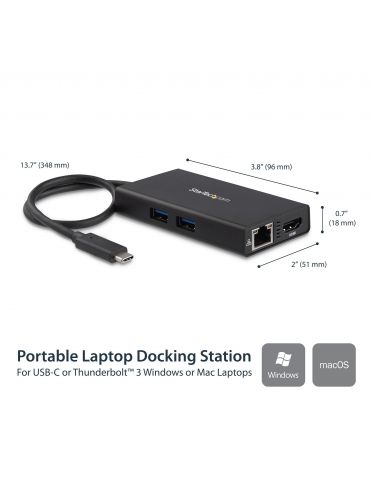 StarTech.com DKT30CHPD stații de andocare și replicatoare de porturi pentru calculatoare portabile Prin cablu USB 3.2 Gen 1 Star