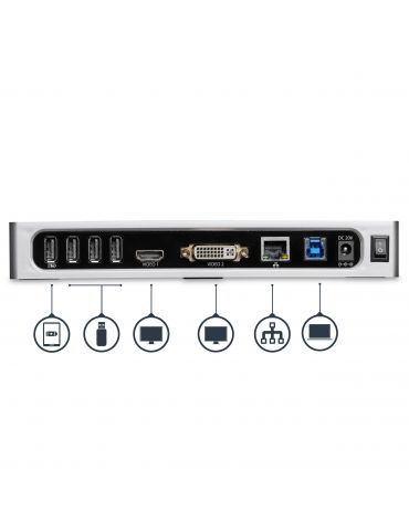 StarTech.com DK30ADD stații de andocare și replicatoare de porturi pentru calculatoare portabile Prin cablu USB 3.2 Gen 1 (3.1 S