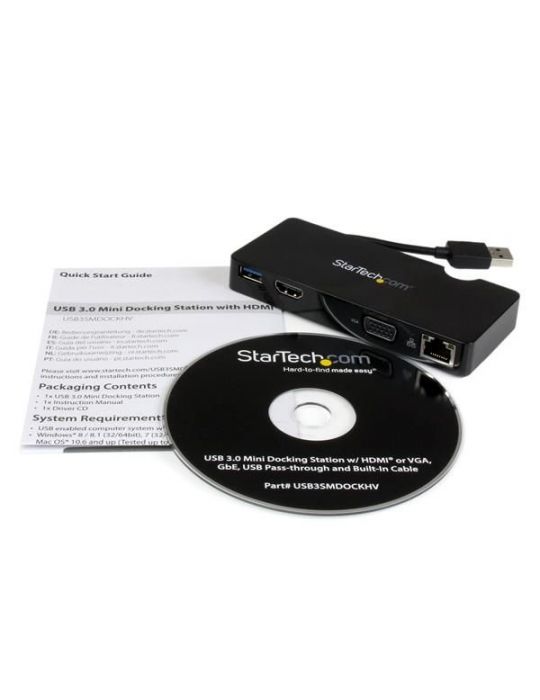 StarTech.com USB3SMDOCKHV stații de andocare și replicatoare de porturi pentru calculatoare portabile Prin cablu USB 3.2 Gen 1 S