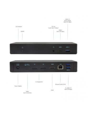 i-tec C31TRIPLEDOCKPD stații de andocare și replicatoare de porturi pentru calculatoare portabile Prin cablu USB 3.2 Gen 2 (3.1 