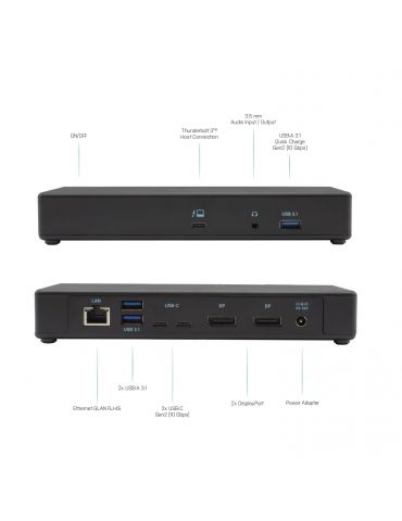 i-tec TB3CDUALDPDOCKPD stații de andocare și replicatoare de porturi pentru calculatoare portabile Prin cablu Thunderbolt 3 I-te