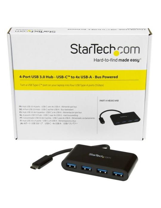 StarTech.com HB30C4AB hub-uri de interfață USB 3.2 Gen 1 (3.1 Gen 1) Type-C 5000 Mbit/s Negru StarTech.com - 5