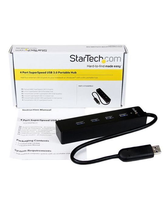 StarTech.com ST4300PBU3 hub-uri de interfață USB 3.2 Gen 1 (3.1 Gen 1) Type-A 5000 Mbit/s Negru StarTech.com - 4
