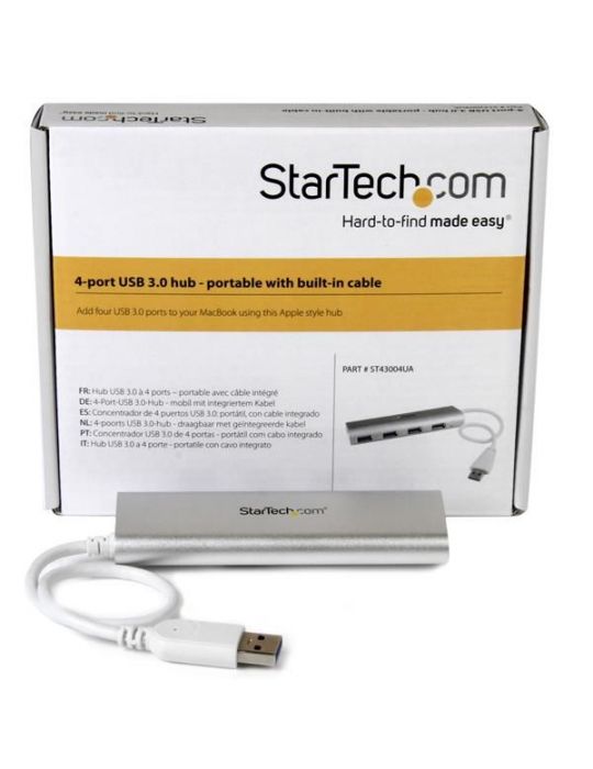 StarTech.com ST43004UA hub-uri de interfață USB 3.2 Gen 1 (3.1 Gen 1) Type-A 5000 Mbit/s Argint, Alb StarTech.com - 5