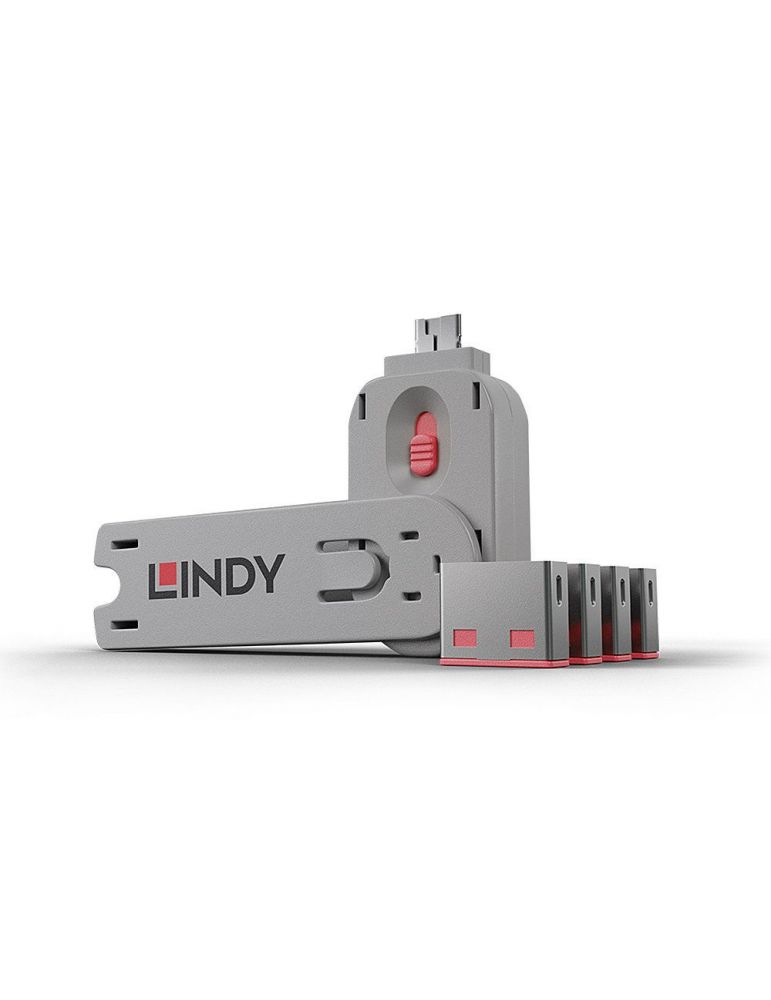 Lindy 40450 cheie port Dispozitiv blocare port + cheie USB Tip-A Roz Acrilonitril-butadien-stiren (ABS) 5 buc.