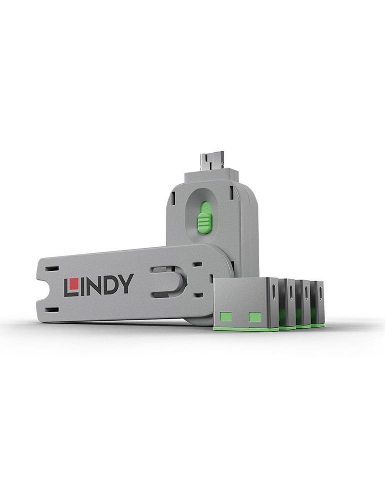 Lindy 40451 cheie port Dispozitiv blocare port + cheie USB Tip-A Verde Acrilonitril-butadien-stiren (ABS) 5 buc.