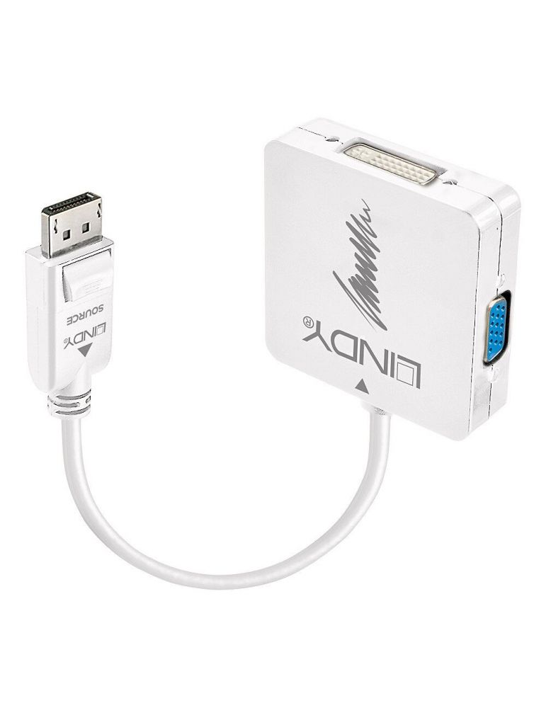 Lindy 41028 adaptor pentru cabluri video DisplayPort DVI-D + VGA (D-Sub) + HDMI Negru