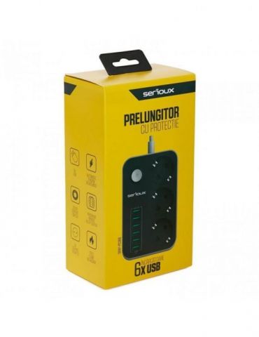 Prelungitor cu protectie serioux 3 prize schuko input 100-240v 50- Serioux - 1