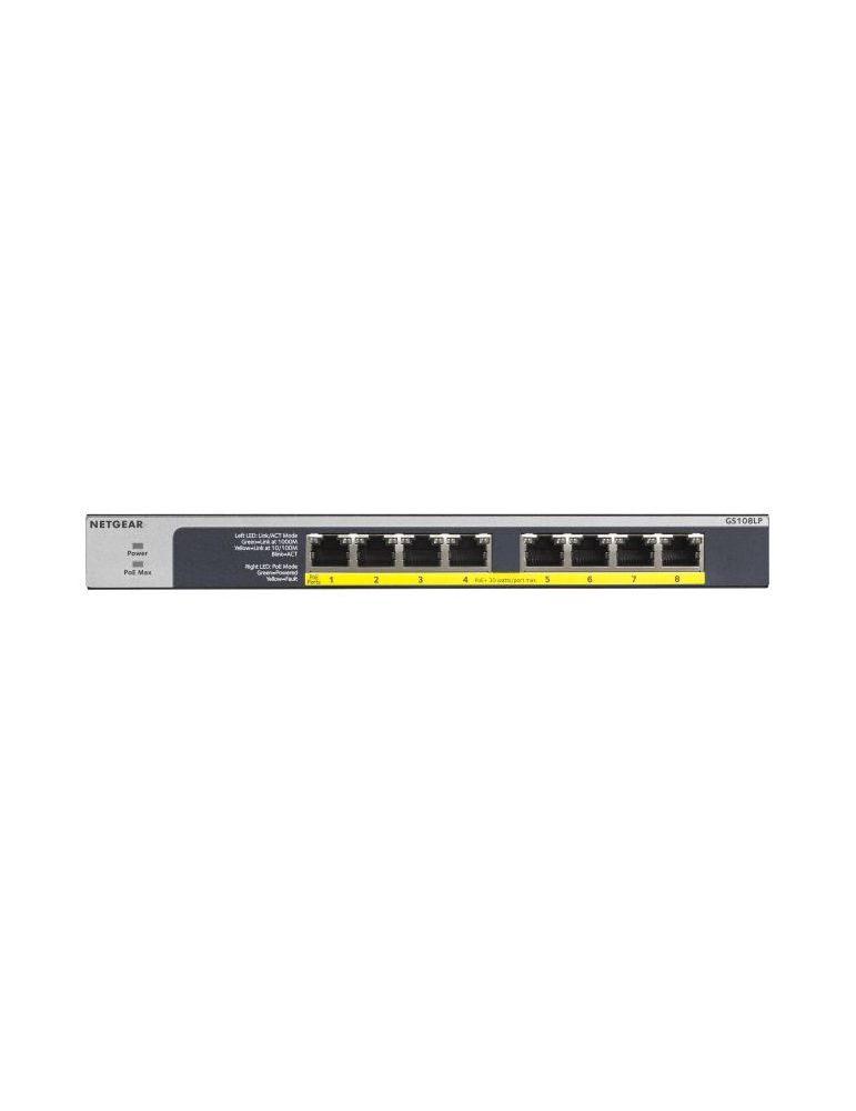 NETGEAR GS108LP Fara management Gigabit Ethernet (10/100/1000) Power over Ethernet (PoE) Suport 1U Negru, Gri