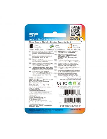 Silicon Power Elite 64 Giga Bites MicroSDXC UHS-I Clasa 10