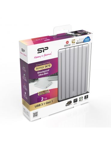 Silicon Power Armor A75 hard-disk-uri externe 2000 Giga Bites Argint