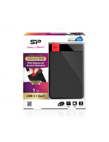 Silicon Power Diamond D30 hard-disk-uri externe 1000 Giga Bites Negru, Roşu