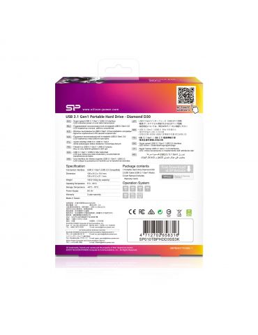 Silicon Power Diamond D30 hard-disk-uri externe 1000 Giga Bites Negru, Roşu