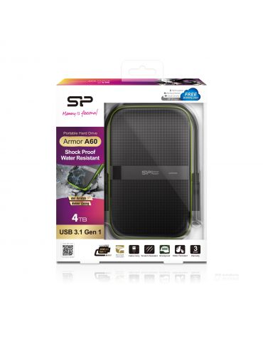Silicon Power Armor A60 hard-disk-uri externe 4000 Giga Bites Negru, Verde