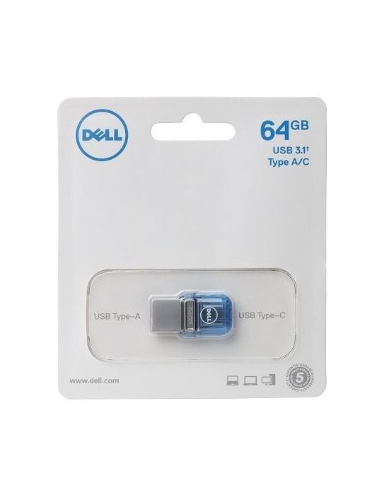 DELL AB135418 memorii flash USB 64 Giga Bites USB Type-A   USB Type-C 3.2 Gen 1 (3.1 Gen 1) Albastru, Argint