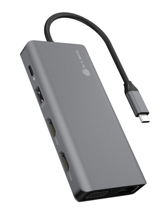ICY BOX IB-DK4070-CPD Prin cablu USB 3.2 Gen 1 (3.1 Gen 1) Type-C Antracit, Negru