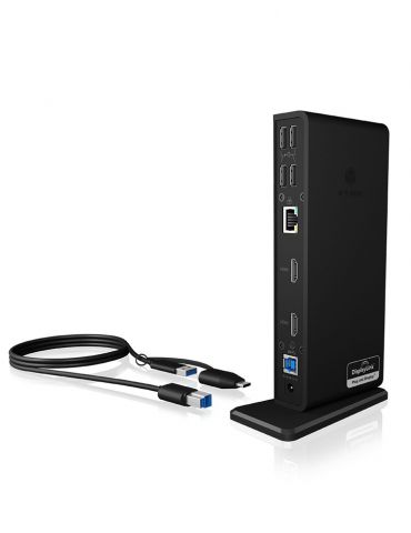 ICY BOX IB-DK2251AC Prin cablu USB 3.2 Gen 2 (3.1 Gen 2) Type-A Negru