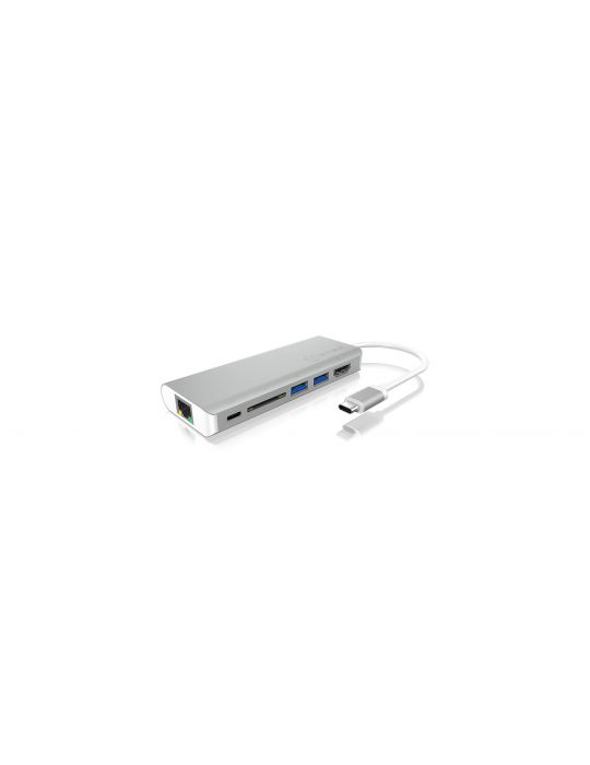 ICY BOX IB-DK4034-CPD Prin cablu USB 3.2 Gen 1 (3.1 Gen 1) Type-C Argint, Alb