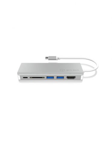 ICY BOX IB-DK4034-CPD Prin cablu USB 3.2 Gen 1 (3.1 Gen 1) Type-C Argint, Alb