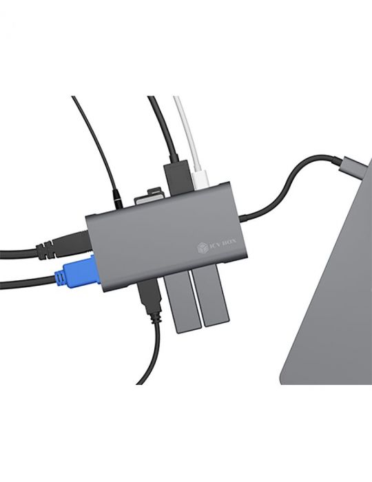 ICY BOX IB-DK4040-CPD Prin cablu USB 3.2 Gen 1 (3.1 Gen 1) Type-C Antracit, Negru