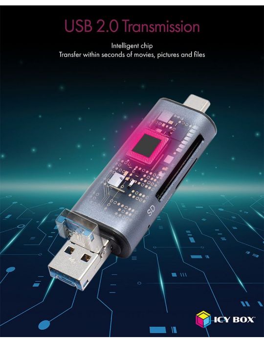 ICY BOX IB-CR200-C cititoare de carduri USB 2.0 Negru