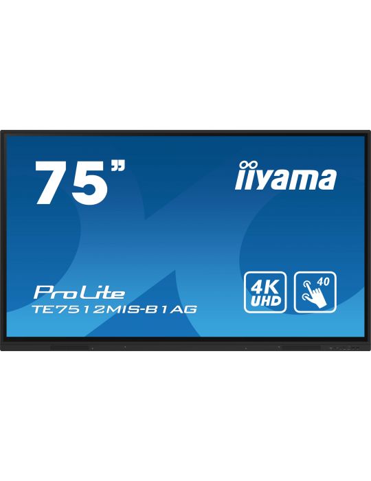 iiyama PROLITE Panou informare digital de perete 190,5 cm (75") Wi-Fi 400 cd m² 4K Ultra HD Negru Ecran tactil Procesor