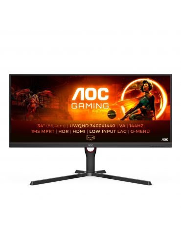 AOC G3 U34G3XM EU LED display 86,4 cm (34") 3440 x 1440 Pixel UltraWide Quad HD Negru, Roşu - Tik.ro