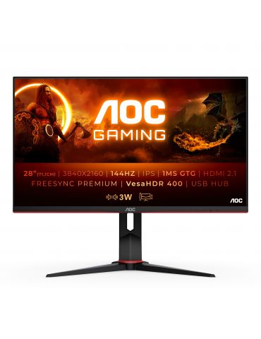 AOC G2 U28G2XU2 BK LED display 71,1 cm (28") 3840 x 2160 Pixel 4K Ultra HD Negru, Roşu - Tik.ro