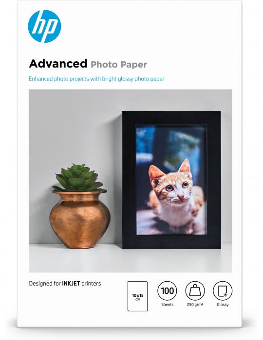 HP Hârtie foto Advanced, lucioasă, 250 g m2, 10 x 15 cm (101 x 152 mm), 100 de coli