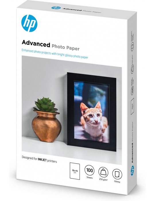 HP Hârtie foto Advanced, lucioasă, 250 g m2, 10 x 15 cm (101 x 152 mm), 100 de coli