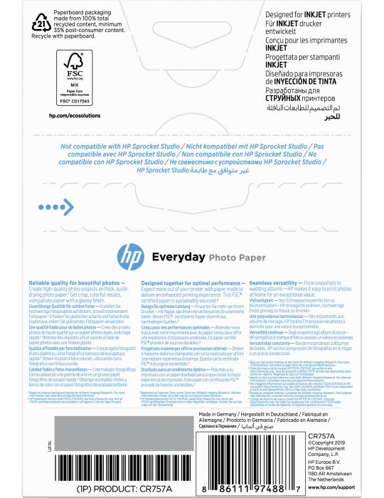HP Hârtie foto lucioasă Everyday - 100 coli 10 x 15 cm