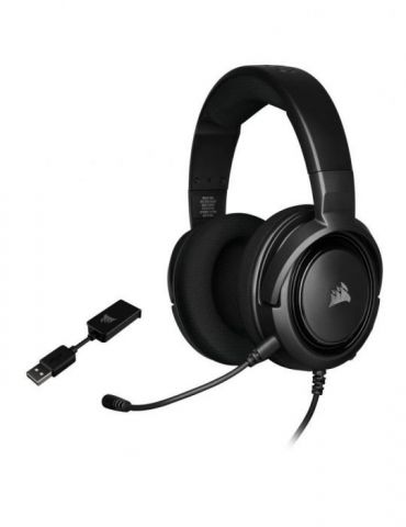 Casti corsair hs45 surround cu fir gaming utilizare multimedia smartphone microfon pe brat detasabil conectare prin jack 3.5 mm 