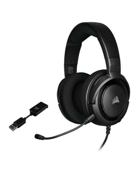 Casti corsair hs45 surround cu fir gaming utilizare multimedia smartphone microfon pe brat detasabil conectare prin jack 3.5 mm 