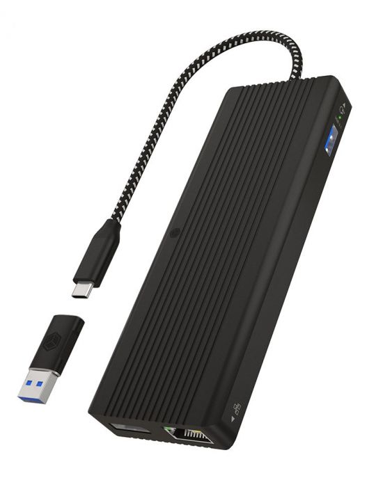 ICY BOX IB-DK4080AC Prin cablu USB 3.2 Gen 1 (3.1 Gen 1) Type-C Negru