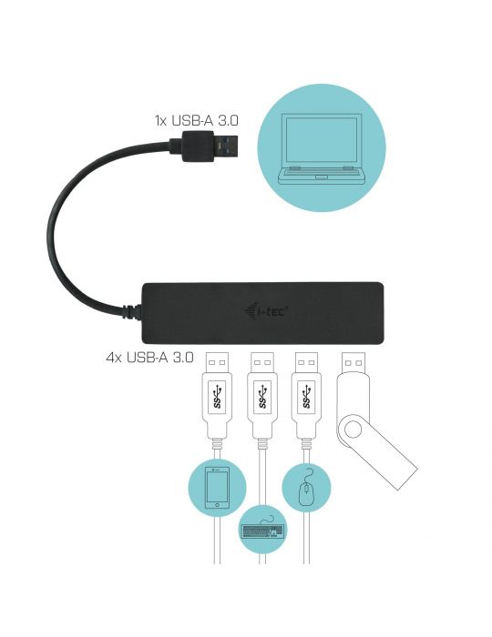 i-tec Advance U3HUB404 hub-uri de interfață USB 3.2 Gen 1 (3.1 Gen 1) Type-A 5000 Mbit s Negru