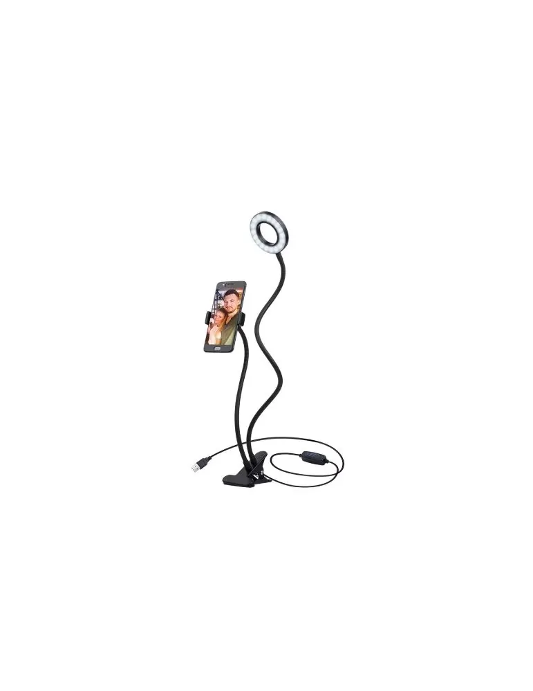 Inel lumina telefon, Platinet, cu clema flexibila pentru telefon, negru