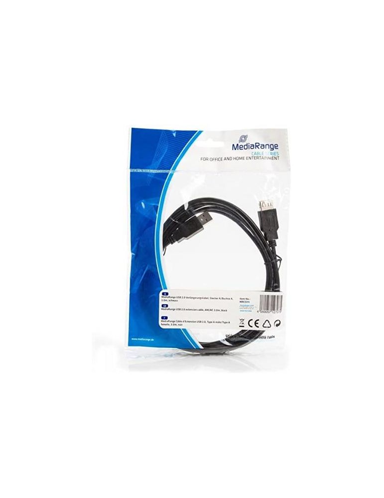 Cablu MediaRange, USB Male - USB Female, 3m, Black