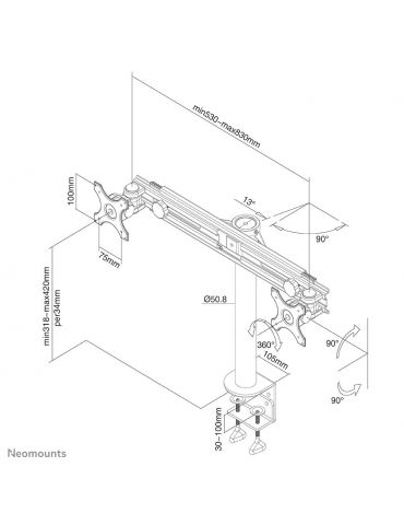 Neomounts by Newstar FPMA-D700D sistem montare monitor stand 76,2 cm (30") Negru Birou